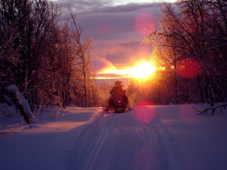 Snowmobile and Sunset