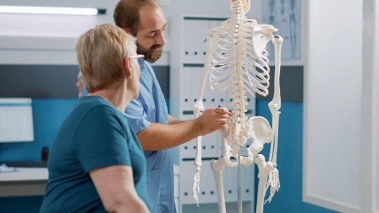 doctor showing back bones to patient