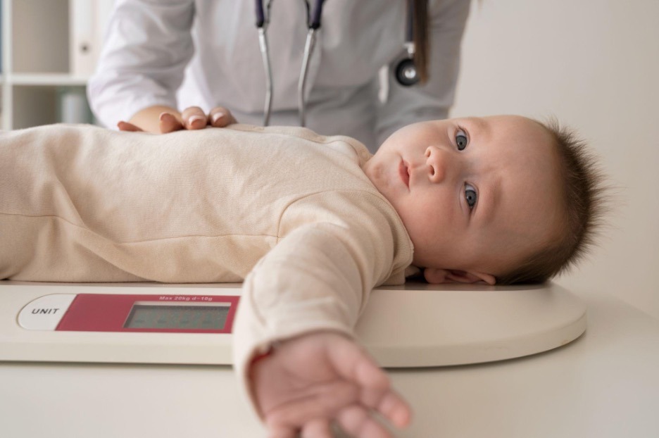 baby weighed on scale