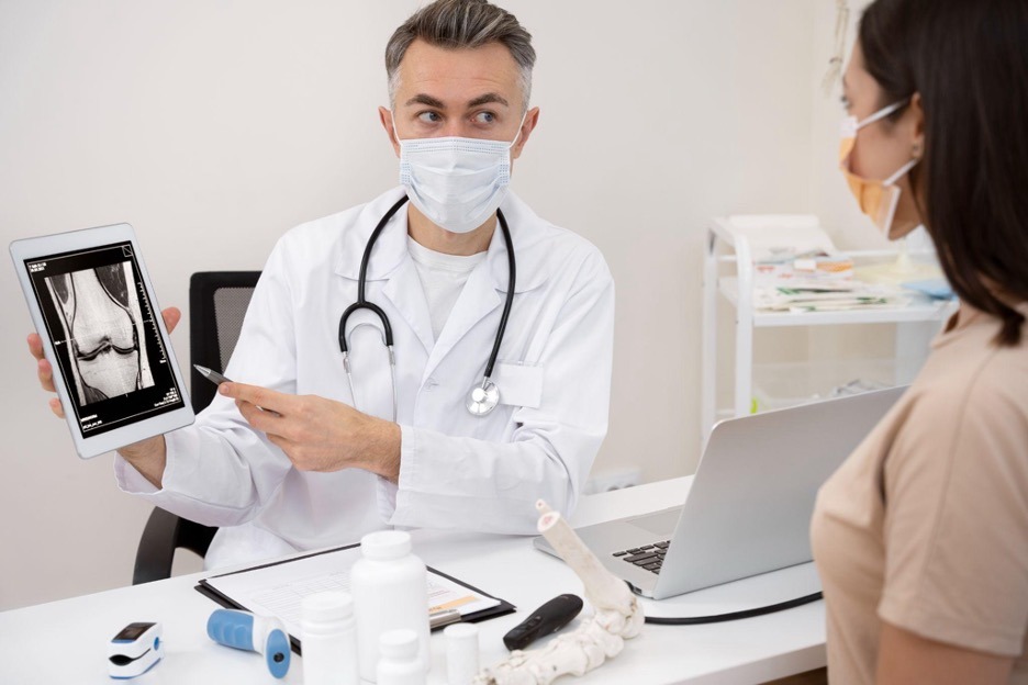 doctor showing x-ray to patient