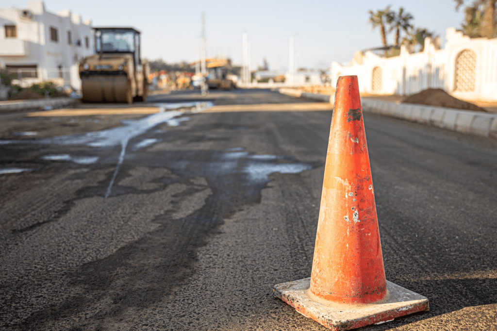 a cone set up on the road