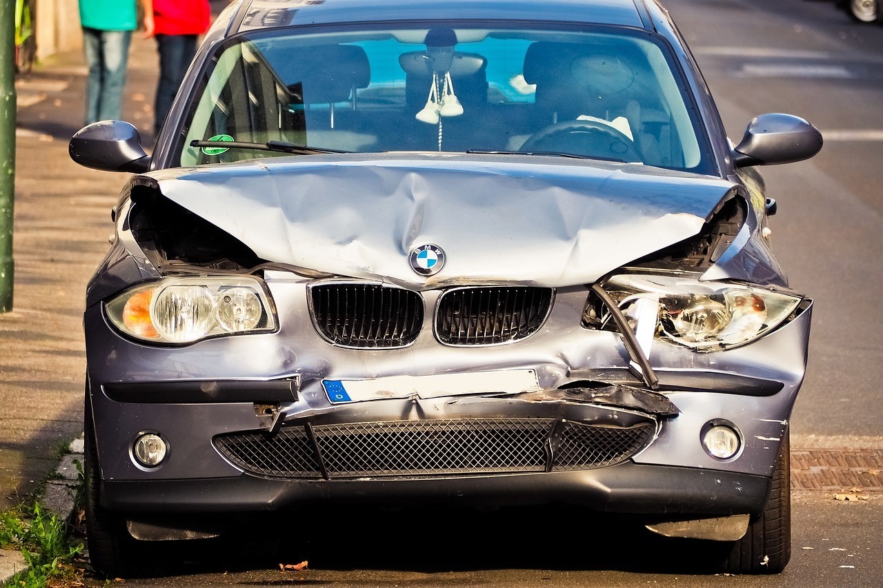 broken gray bmw car